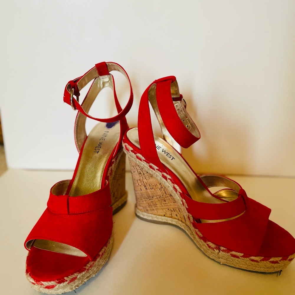 Red cork Wedge Sandals